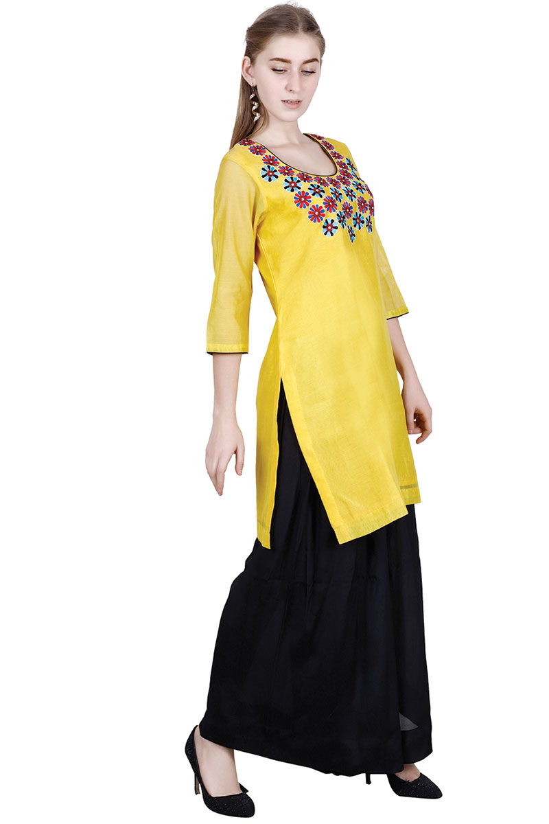 DS yellow embroidery latest kurta palazzos at